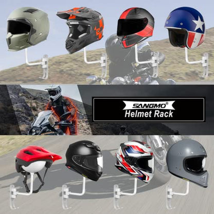 SNAGMO White 180° Motorcycle Helmet Rack, Rotation Metal Helmet Holder Wall Mount, Helmet Holder Bike with 2 Hooks Helmet Hanger for Motorcycle Bike Coats, Caps, Baseballs, Rugby Helmet (2 pcs) - color: White*2