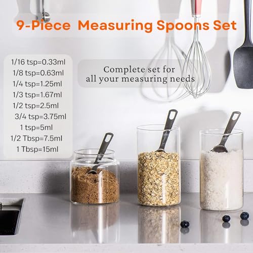 9PCS Measuring Spoons Set, 1 tbsp, 1/2 tbsp, and 1-1/16tsp Stainless Steel Teaspoon Measuring Spoons for Cooking Baking Spice Jars and Liquid Ingredients - size: 9 Pcs