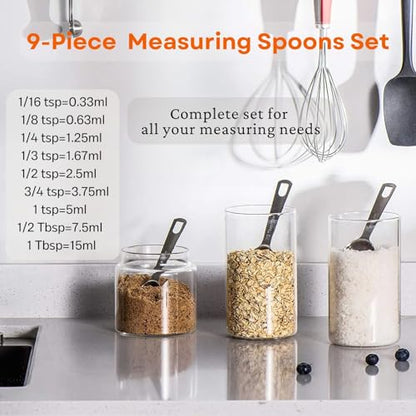 9PCS Measuring Spoons Set, 1 tbsp, 1/2 tbsp, and 1-1/16tsp Stainless Steel Teaspoon Measuring Spoons for Cooking Baking Spice Jars and Liquid Ingredients - size: 9 Pcs