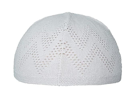 Kufi Hat for Men, Islamic Muslim Prayer Cap, Breathable Cotton Skull Cap, Traditional Taqiyah Takke, Crochet Cap - color: White