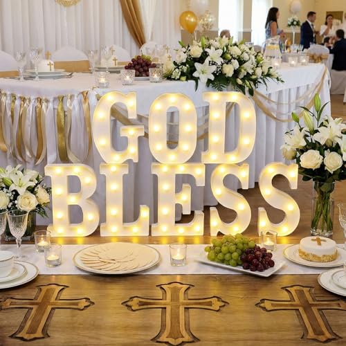 Aurelema Sukkot Large LED Letter Sign LED Lights Battery Powered Table Decoration for Party Gift Tabletop Decoration(God Bless) - size: 8.27 inches, style: God Bless