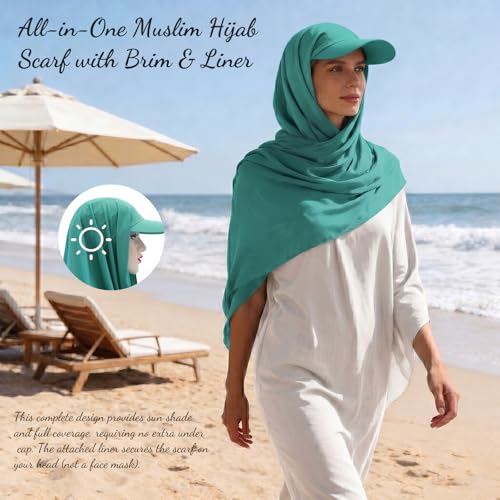 ZLYC Women Muslim Hijab Scarf with Visor Built-in Undercap Sun Protection Headwrap - color: Solid Copper Blue