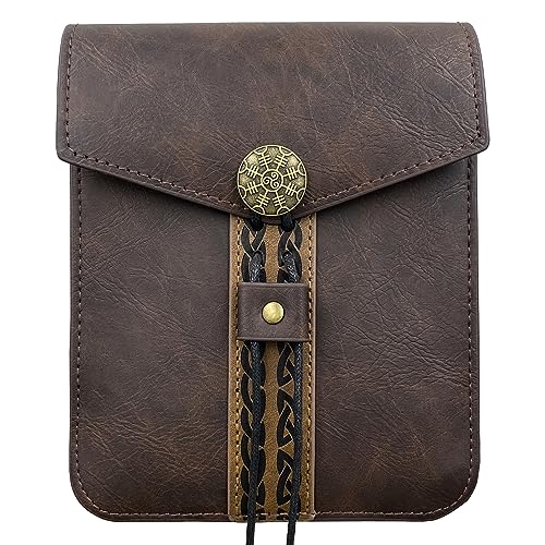 HiiFeuer Vintage Medieval Faux Leather Belt Bag, Retro Middle Ages Belt Pouch Waist bag, Portable Side Pack For LARP Ren Faire - color: Brown A