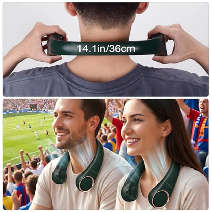 CIVPOWER Neck Fan: Portable Personal Neck Cooling Rechargeable Bladeless Fan - Hands Free 3 Speed 4000 mAh Battery USB Operated Wearable Headphone Design - Gift for Men Women Outdoor (Dark Green) - color: Dark Green