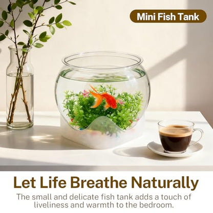 Plastic Fish Bowl Beta Fish Aquariums Scratch-Resistant and Shatterproof Mini Desktop Hydroponic Goldfish Tank (0.92Gallon/ 3.5L)