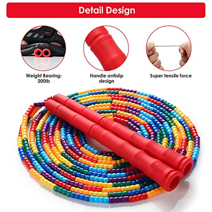 Double Dutch Jump Rope Long Jump Rope 16 FT 1 Pack/2 Pack, Adjustable Soft Beaded Diy Jump Rope for Kids Adult Long Enough for 5-6 Jumpers - color: Red-1 Pack