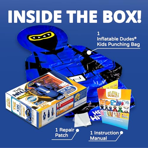 INFLATABLE DUDES Blue Ninja Toy 63” - Kids Punching Bag | Sand-Base | Bop Bag, Pre-filled with Sand, Inflatable Toy, Punching Bag for Kids, Enhanced Bounce-Back Action, Indoor/Outdoor - color: Blue Large Ninja | Pre-filled with Sand