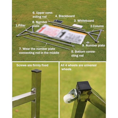 Scoring Board (124× 115 Cm), Triangular Bracket, Flip Easily/Water Proof, 360° Smooth Double Row Guide Wheel+ Easy to Store, Removable, for Shuffleboard, Baseball, Softball,A