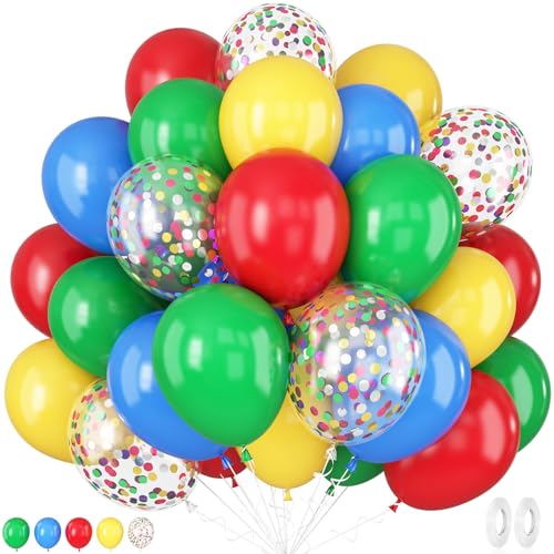 Red Yellow Blue Balloons, 12 Inch Carnival Circus Balloon, Matte Blue Yellow Red Green Balloon with Colourful Confetti Balloons for Kids Birthday Baby Shower Carnival Theme Party Decoration - color: Red Yellow Bue