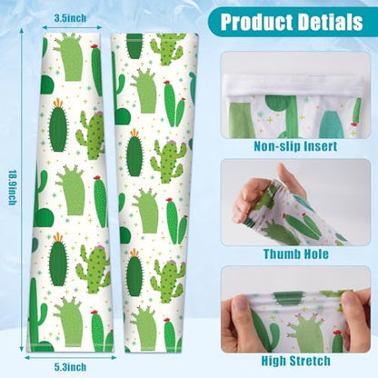 Bebila Gardening Sleeves for Women Farm UV Sun Protection Anti-Scratch Cooling Sleeves with Thumb Hole Arms Cover Outdoors - color: Green Cactus