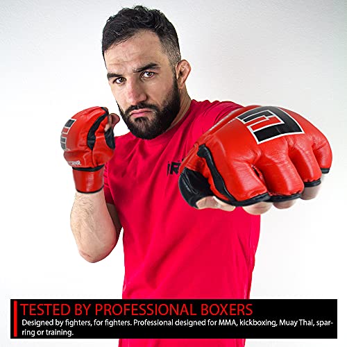 Combat Corner MMA Leather Construction Tech Fight Spar Gloves for Men and Women - Kickboxing, MMA, Muay Thai Fighting Training Sparring Gloves - size: Medium