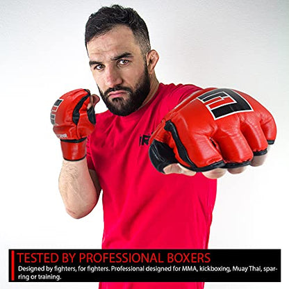 Combat Corner MMA Leather Construction Tech Fight Spar Gloves for Men and Women - Kickboxing, MMA, Muay Thai Fighting Training Sparring Gloves - size: Large