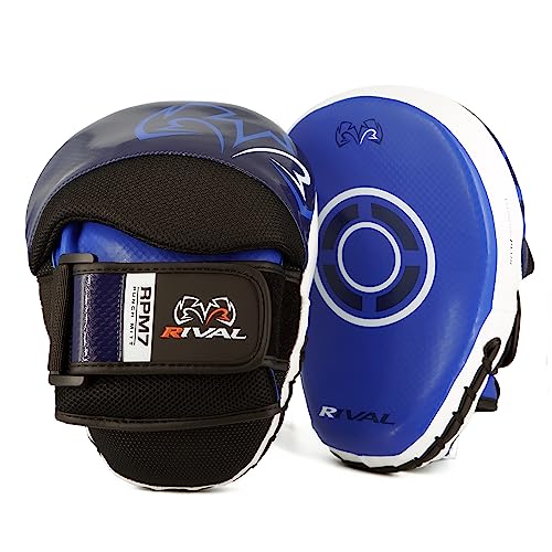 RIVAL Boxing RPM7 Fitness Plus Punch Mitts - Curved Striking Surface, Hook and Loop Wrist, Ergonomic Fit, and Padded Finger Protector - color: Navy/White
