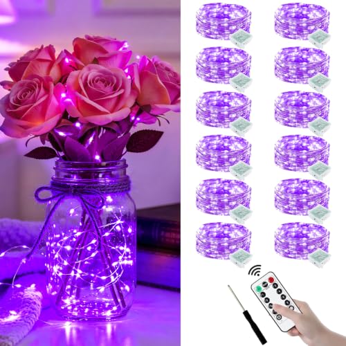 ZGWJ 12 Pack Purple Fairy Lights, Mini String Lights with Remote and Timer - color: Purple, size: 12P with Remote