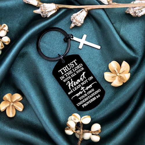 Cross Keychain For Women Men Bible Verse Keychain Religious Gifts Proverbs 3 5-6 Scripture Key Chains Cross Keyring Church Gift Christian Car Accessories