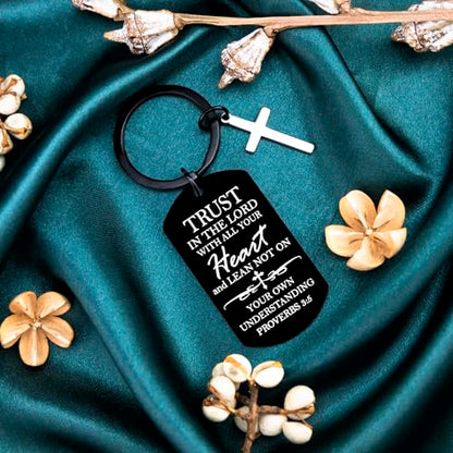 Cross Keychain For Women Men Bible Verse Keychain Religious Gifts Proverbs 3 5-6 Scripture Key Chains Cross Keyring Church Gift Christian Car Accessories