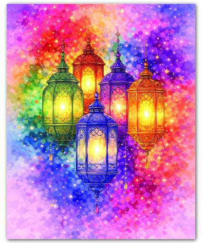 ZUKIY Islamic Wall Art - Rainbow Lantern Lights - Muslim Wall Decor for Living Room - Islamic Home Decor - 8x10 Unframed Poster - color: Rainbow Lantern Lights