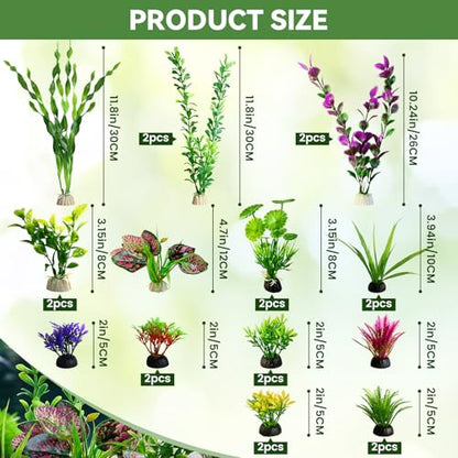 Promising Aquarium Decor Plastic Plants, Fish Tank Accessories, Artificial Aquarium Plants Kit, 22 Pieces