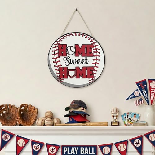 Smile Wooden Baseball Door Sign - "Home Sweet Home" Circular Rustic Decor for Sports Fans - style: Baseball Classic