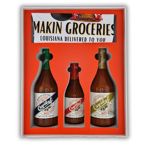 Crystal Hot Sauce Gift Box - Authentic New Orleans Louisiana Sauce Set for Gifts Parties Kitchen Essentials - Creole Apron, 12oz Original and Garlic Hot Sauce, 6oz Extra Hot Sauce, Gluten-Free No MSG