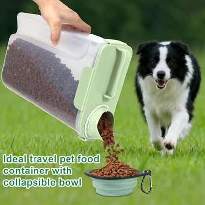 TBMax Travel Dog Food Storage Container 5 lbs with Dog Bowl, Airtight Pet Cat Food Storage Dispenser with Large Spout & Measuring Cup for Kibble Dog Treat Bird Seed Container -Green - color: Green 6Qt