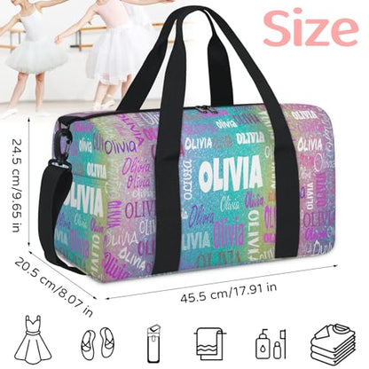 Personalized Dance Gym Bag, Aqua Blue Pink Yellow Sparkly Glittering | Custom Sport Duffel Weekender Workout Bags for Travel - color: Aqua Blue Purple
