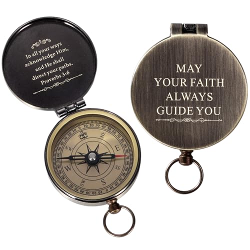 Baptism Gifts for Boys Men - Engraved Compass Christian Gifts for Men, Religious Catholic Compass Gift for Man Boys Baptism & First Communion & Confirmation, Pocket Compasses Engraved with Bible Verse