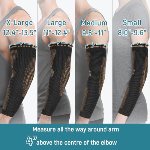 Copper Elbow Compression Sleeve - Tennis & Golfers Elbow Support Brace, Extends to Forearm for Complete Pain Relief, Wider Fit Hugs Joint, Medium - size: Medium