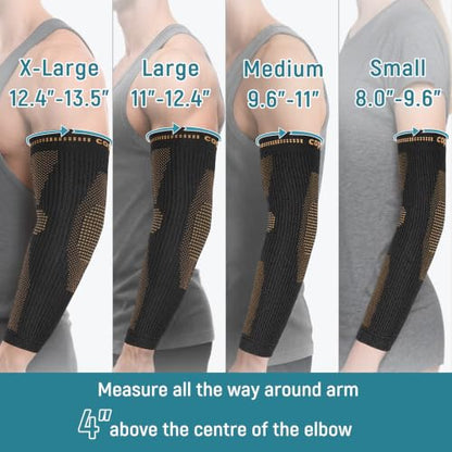 Copper Elbow Compression Sleeve - Tennis & Golfers Elbow Support Brace, Extends to Forearm for Complete Pain Relief, Wider Fit Hugs Joint, Small - size: Small