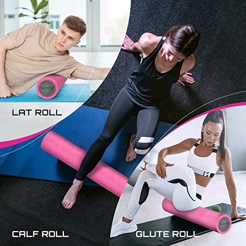Yes4All High-Density EPP Round Back Roller Foam, Exercise Foam Roller for Yoga, Pilates & Stretching - 12, 18, 24, 36 inch - color: ‎18 Inches - Pink/Grey
