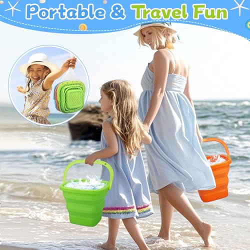 Jumbo Beach Sand Bucket Toy for Kids, 3L Collapsible Sandbox Pail, Easter Buckets, 3 Pack Multi Use Tool for Garden, Planting, Camping, Storage Fishing, Washing, Summer Holiday Travel Birthday Gifts - style: Square