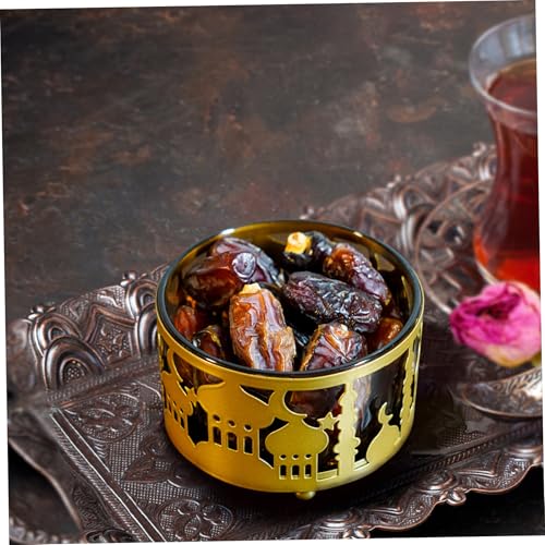 Gold Serving Tray with Lid, 3.5x3.5 Metal Ramadan Decor, Elegant Islamic Platter Wedding Cake Plate Islamic Ramadan Decor for Eid Dessert, Candy, Wedding & Table Decorations