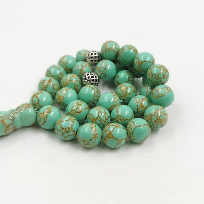 Tasbih Green Turquoise Stone Inside Gold Line Muslim Prayer Beads Islamic Rosary Beads Bracelet (8mm x 45 Beads) - size: 8mm x 45 beads