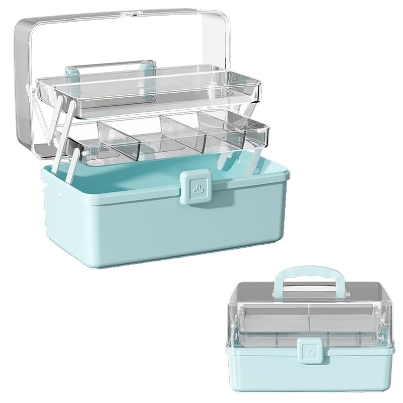 Large 3-Layer Craft Storage Box with Handle, Blue - color: Blue