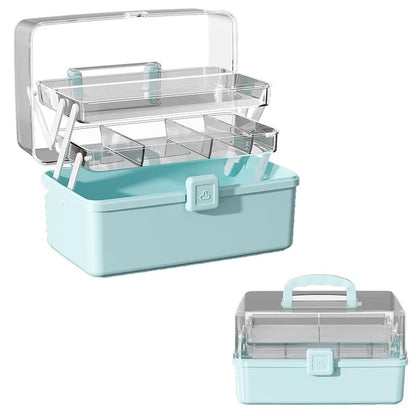 Large 3-Layer Craft Storage Box with Handle, Blue - color: Blue
