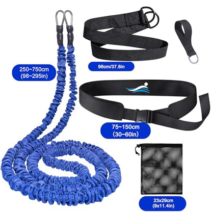 Swimming Training Belt 8-25FT Adjustable Swimming Resistance Belt, Stationary Harness for Any Pool Without Counter Current System - color: Blue