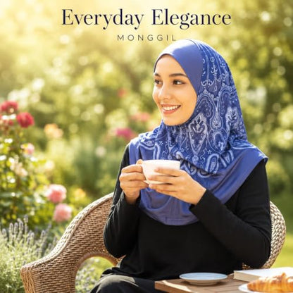 Instant Hijab – 여성용 원피스 슬립온 키마르 | 기도 및 단정한 착용을 위한 꽃무늬 프린트 저지 스카프 - color: Mg-hj-701