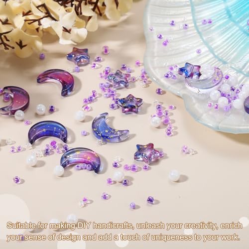 uxcell 110Pcs Star Moon Beads, Star Moon Acrylic Pearl Beads Crystal Glass Spacer Bead for DIY Making Jewelry Bracelets Craft, Light Purple - color: Light Purple