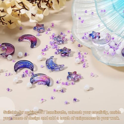 uxcell 110Pcs Star Moon Beads, Star Moon Acrylic Pearl Beads Crystal Glass Spacer Bead for DIY Making Jewelry Bracelets Craft, Light Purple - color: Light Purple