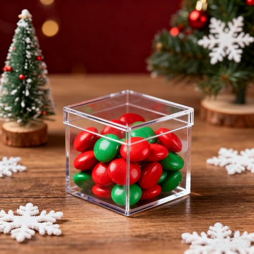 Acrylic Candy Box with Lid Small Clear Acrylic Square Cube Plastic Storage Box for Birthday Party Favor - size: 1.8 x 1.8 x 1.8 Inch