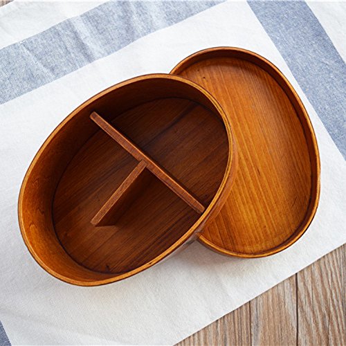 LIZEALUCKY Portable Bento Box, 7 inch Wooden Lunch Box, Adult Wooden Bento Box Handmade Natural Wooden Sushi Box Cutlery Bowl Food Container 3 Compartment Storage