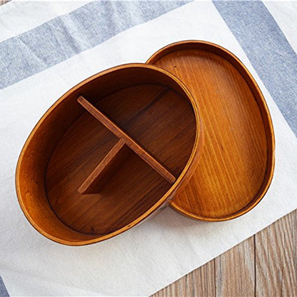 LIZEALUCKY Portable Bento Box, 7 inch Wooden Lunch Box, Adult Wooden Bento Box Handmade Natural Wooden Sushi Box Cutlery Bowl Food Container 3 Compartment Storage