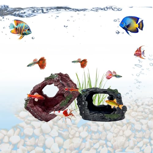 2 Pack Aquarium Broken Barrel Decor, Cichlids Guppy Small Fish Betta Shrimp Hide Caves Playground, Hideouts for Small Fish Breed Spawn Shelter (2 Pack)