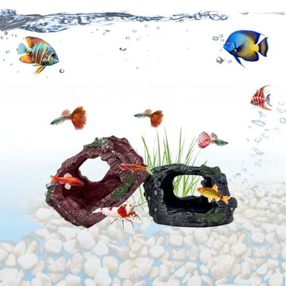2 Pack Aquarium Broken Barrel Decor, Cichlids Guppy Small Fish Betta Shrimp Hide Caves Playground, Hideouts for Small Fish Breed Spawn Shelter (2 Pack)