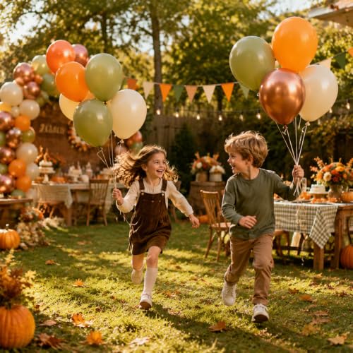 Fall Harvest Balloons, Autumn Olive Green Burnt Orange Thanksgiving Balloon - color: Olive Green Orange Cream