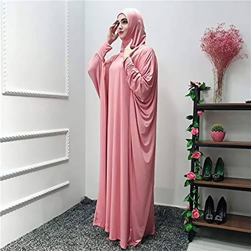 FPOVFPO Womens Solid One-Piece Prayer Dress Muslim Abaya Islamic Maxi Breathable Ramadan Dress Kaftan Hijab - color: Pink