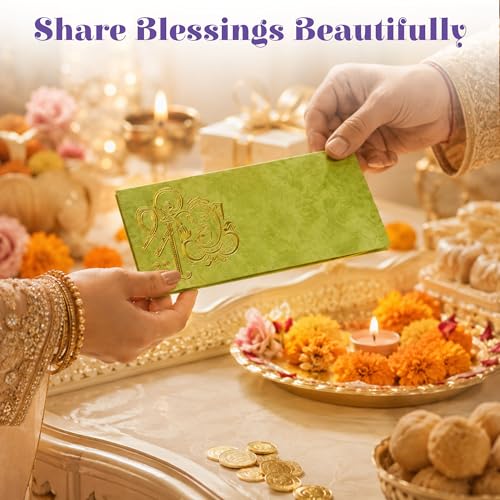 LoveNspire Money Envelopes (7 x 3 Inch) Decorative Ganesha Pattern Shagun Lifafa for Indian Wedding, Birthday | Cash Gift Holder & Home Savings Organizer Pack of 10
