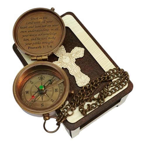 Deocar Engraved Brass Compass with Inspirational Quotes and Wooden Box –Gift for Son, Husband, Grandson, or Travelers – Ideal for Birthdays Graduation Christmas or Special Occasions - style: Trust in Lord