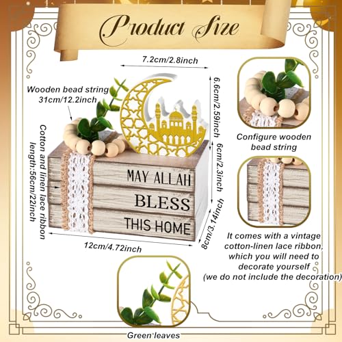 Eid Mubarak Decorations for Home Ramadan Decorations Wood Ramadan Mubarak Table Sign Golden Moon Eid Tiered Tray Sign for Islamic Muslim Table Indoor Shelf Office Gifts - style: Eid Mubarak