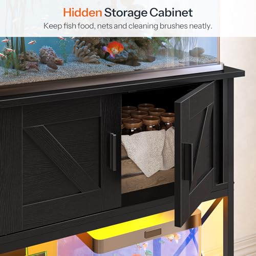 HOOBRO 20 Gallon Fish Tank Stand with Power Outlets and LED Light, Metal Frame Aquarium Stand, Reptile, Turtle Tank Stand with Cabinet Storage, 27.6'' L x 15.7'' W, 300 LBS Capacity, Black BB40UDFT01 - color: Black